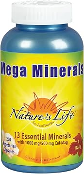 Natures Life Mega Minerals Complex | Complete Multi Mineral + Vitamin D Supplement | 250 Vegetarian Capsules