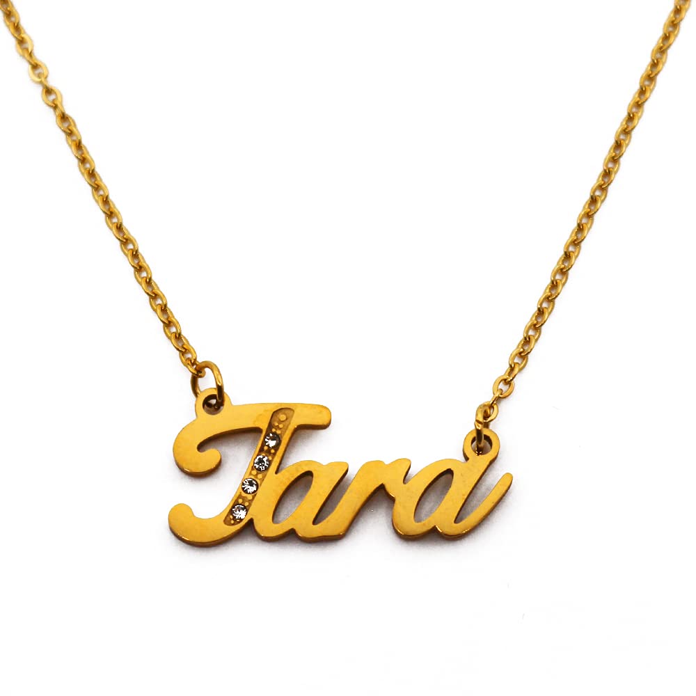 KiguName Necklace Tara - Gold Tone - Custom Name Necklace - Personalised Jewellery for Ladies- Customised Jewellery for Girls- Custom Pendant Tara