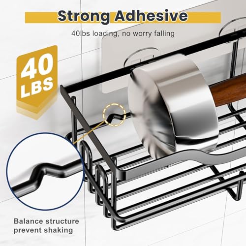 Image of OMAIRA 3-Pack Shower Caddy with Soap Holder, Adhesive Rustproof No-drill Strudy Loading Inside Shower Organizer Shelves Rack Storage Bathroom Organization for Smooth Wall Glass Tile, Black (Large)