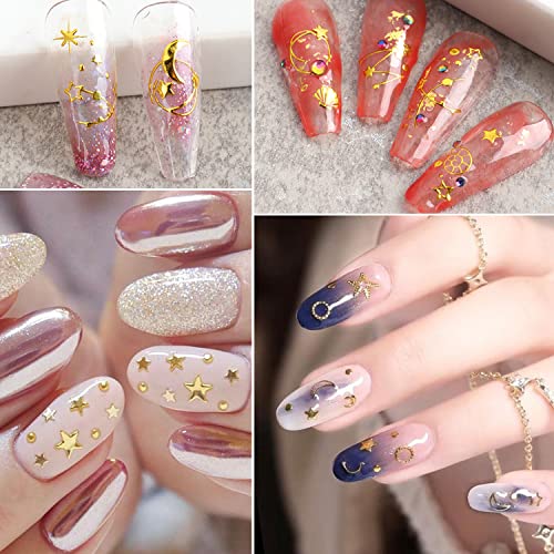 Gold Nail Art Stickers, Starry Sky Nail Self-Adhesive Sticker Design, Laser Gold Glitter Moon Stars Constellation Line Nail Art Decals For Women Girls Manicure Decorations Diy Transfer Nail Art Decal #TOP1