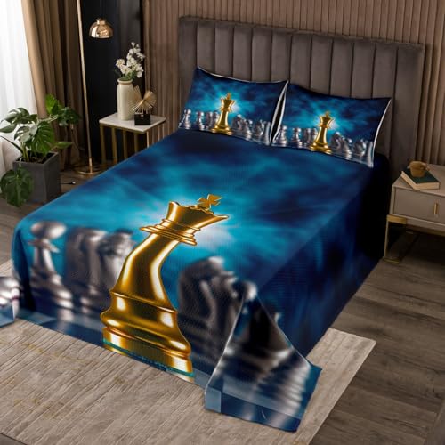 Feelyou Board Game Coverlet Chess Bedspread International Chess Quilt Set for Boys Girls Children Teens Bedroom Decor Fashion Chessboard Cool Puzzle Game Quilted Bedroom Collection Queen Siz