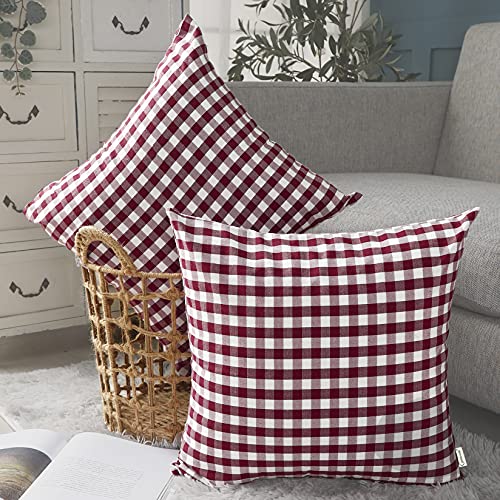 CARRIE HOME Red Plaid Throw Pillow Covers 18 x...