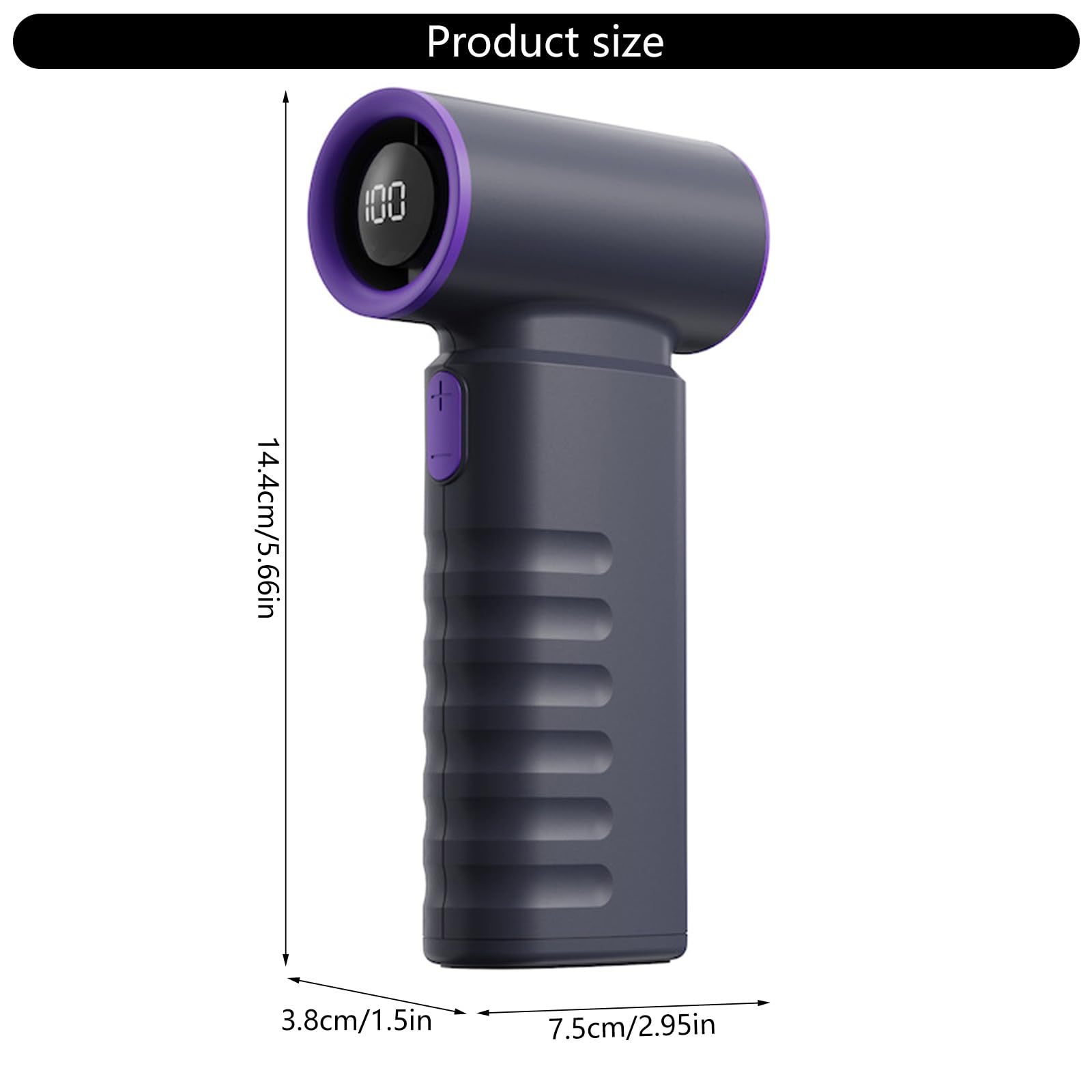 Potente ventilatore portatile con impostazione di velocità 199 velocità USB C ricarica ABS+costruzione PC adatto per campeggio attività sportive manico regolabile ed ergonomico
