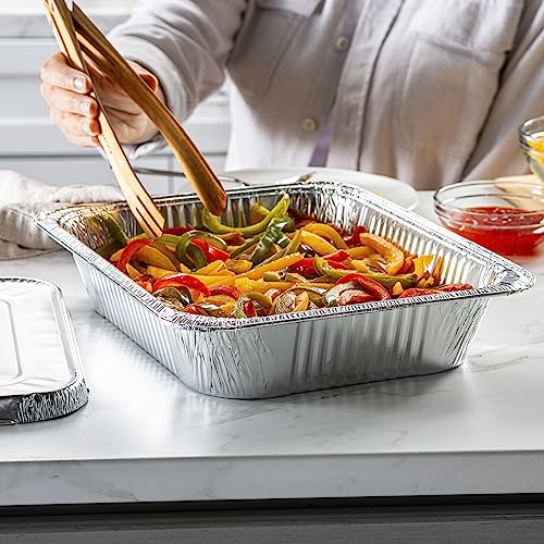 Image of [25 Sets] 9 x 13 Aluminum Foil Steam Table Pans With Lids - Half Size Deep
