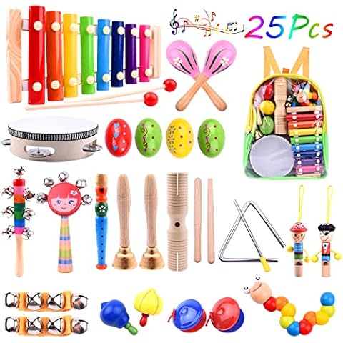 ELECLAND 30 Pcs Musical Instruments for Toddlers Music Wooden Toys Baby Educational Percussion Rhythm Drum Sensory Toys for Babies Kids Gift Cover