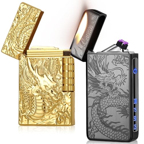 2 mecheros de dragón, arco eléctrico + encendedor de metal de llama suave, recarga USB C y gas butano, mecheros para velas, regalo de cocina para hombres (NO gas)