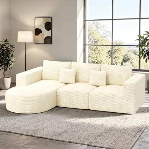 Hawthyhome Canapé-lit d'angle modulable en Forme de L en Corduroy 270 cm 3 Places, Canapé modulaire Moderne, avec Chaise Longue à Gauche, Canapé sectionnel...