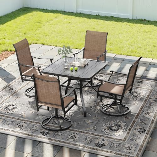 Image of Soohow Patio Dining Set for 4, 5 Piece Outdoor Table and Chairs Set, 4 x Swivel Patio Chairs with Textilene Fabric and 35 inchx35 inch Outdoor Dining Table with 1.57 inch Umbrella Hole for Poolside, Backyard