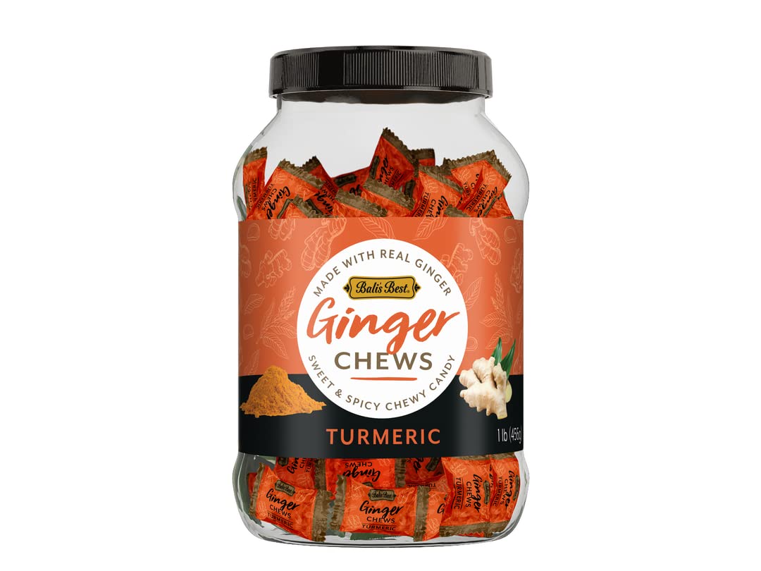 Bali's Best Ginger Chews - Soothing Turmeric Flavor (1lb Jar)