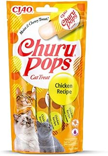 Ciao Churu Pops by INABA Cat Treat - Tuna & Chicken Flavour 12 Pack (48 x 15g total) / Moist & Chewy Cat Treat, Delicious & Healthy Snack for Cats, Hand Feeding, Natural, Grain Free, High Moisture