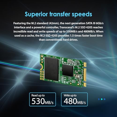 Image of Transcend 240GB M.2 Internal (SSD) Solid State Drive | SATA III 6Gb /s | M.2 2242 SSD | 80 TBW | Read /Write - up to 500 /430 MB /s | 3D NAND | 3 Yrs. Warranty | TS240GMTS420S