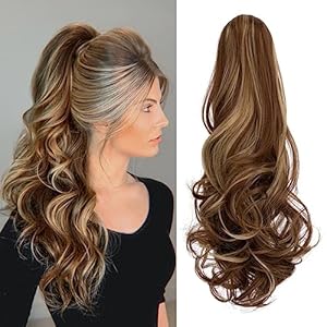 Felendy Ponytail Extension Claw 18″ 20″ Curly Wavy Straight Clip in Hairpiece One Piece A Jaw Long Pony Tails for Women Ash Blonde Mix Light Brown