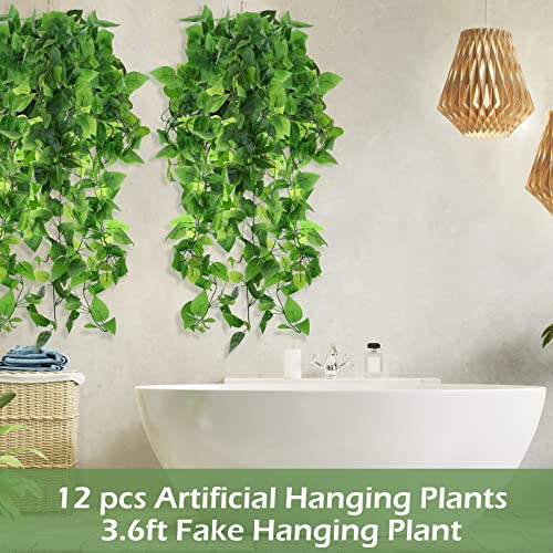 12 Pcs Artificial Hanging Plants, 3.6Ft Fake Ivy Vines With Fake Leaves For Living Room Decor Indoor Outdoor Decorations For Patio Artificial Plants Greenery For House Wall, No Baskets #TOP5