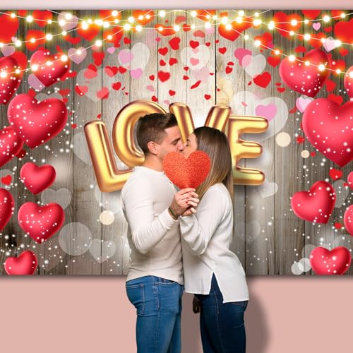 Image of Valentine's Day Backdrop, 7x5FT Red Heart Party Decor