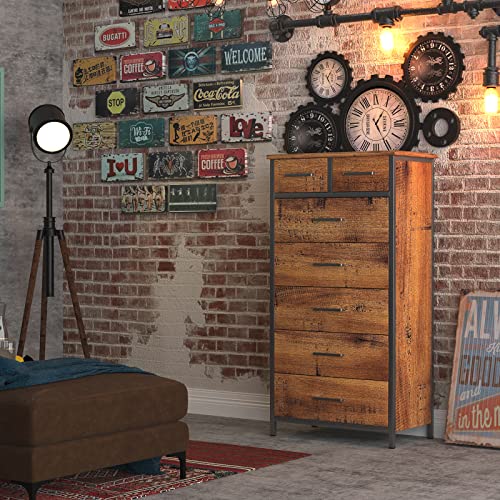 Ikeno 7 Drawer Tall Dresser, Industrial Wood Storage Clothes Organizer, Sturdy Steel Frame For Bedroom #TOP6