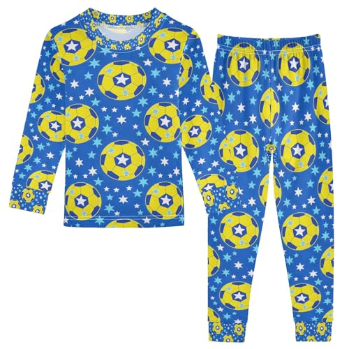 senya Yellow Soccer Star Pajamas Set Long Sleeve Soft Cotton Sleepwear 2 Piece