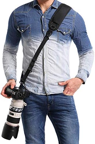 Waka Rapid Camera Neck Strap with Quick Release and Safety Tether, Adjustable Shoulder Sling Strap for Nikon Canon Sony Olympus DSLR - Black