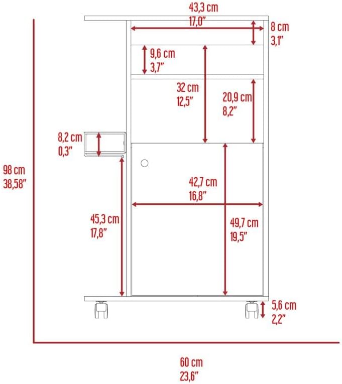 Clip Kitchen Cart, Single Door Cabinet, Four Casters -White