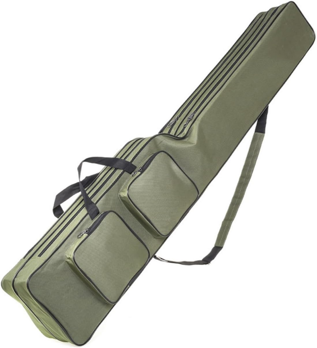 Portable Fishing Rod Case and Tackle Bag 1. Waterproof Canvas Fishing Pole Carrier with Rod Holder Military Green for Outdoor Anglers