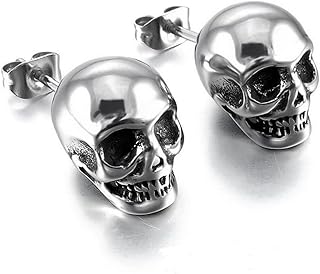 Skull Head Hand Earring for Men Women, Vintage Silver Cool Gothic Studs Death Skull Drop Dangle Stud Heart Earrings Birthday Gifts Jewelry, Hypoallergenic Hook Cross Arrow Earrings Gifts for Women