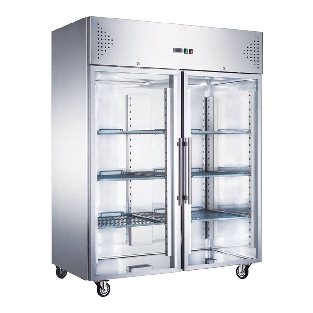 Stalwart DA-R1200SGLASS Commercial Refrigerator Upright Cabinet 1200 litres Stainless Steel Twin Glass Door GN2/1 Fan Cooling