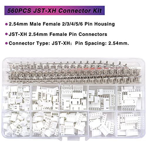 Taiss 560PCS 2.54mm JST-XH Connector Kit 2.54mm 2/3/4/5/6 Pin Housing Female and Male Adapter Cable Connector Plug,JST Connector Female Pin Head Connector Adapter Plug by Taiss - Image 2