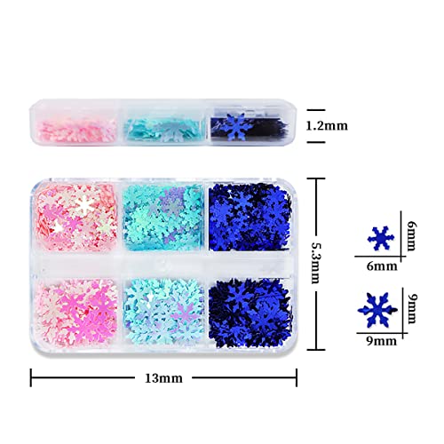 6 Grids Snowflake Nail Art Glitter 3D Holographic Snowflakes Nail Glitter Flakes Confetti Winter Christmas Nail Sequins Nail Decorations Design Snowflakes Nail Art Stickers For Women Girls Diy #TOP5