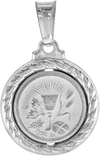 5/8 inch Sterling Silver Eucharist Medal Necklace for Women and Men Stamped Open Back Italy 17mm Round Available with or Without Chain