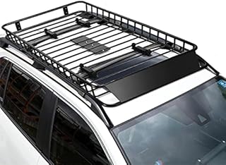 TANGZON 162 x 99 x 15cm Steel Roof Rack Basket Tray, Expandable Universal Luggage Cargo Carrier with Wind Fairing, Rooftop Luggage Holder for Car SUV & Truck, 113kg Load Capacity