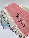 Personalized Herringbone Blanket Throw Custom Embroidered Summer Blanket with Name Monogrammed Christmas Gifts Handwoven Cotton Bedspread With Tassels