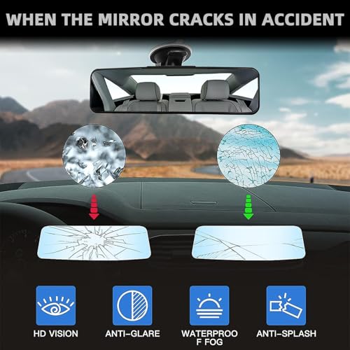 Image of Car Rear View Mirror Interior Mirror Wide Angle Panorama Safety Mirror Interior Mirror Large Vision Mirror 1Pcs (Black-1)