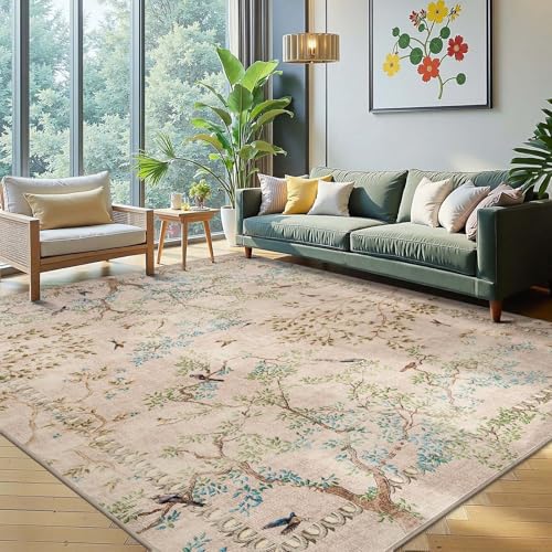 jinchan Yarden Botanical Birds 6x9 Beige Area Rugs for Living