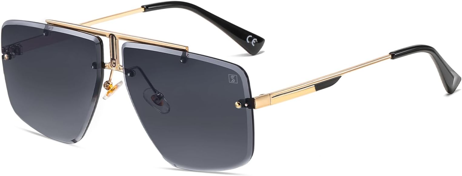 SHEEN KELLY Retro Suqare Sunglasses For Men Women Rimless Metal Sunglasses Fashion Sunglasses Vintage