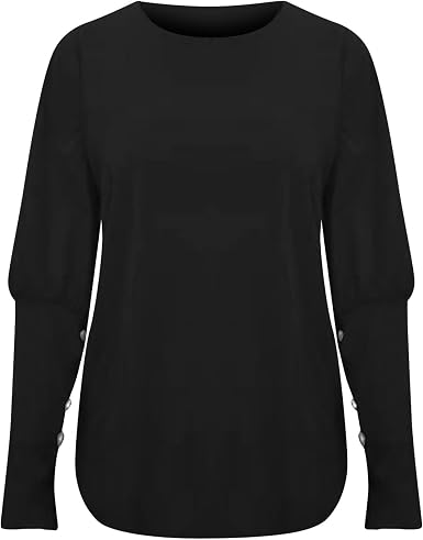 Amazon.com: UOFOCO Camiseta de manga abullonada, informal, con botones,  cuello redondo, manga larga, para mujer : Ropa, Zapatos y Joyería