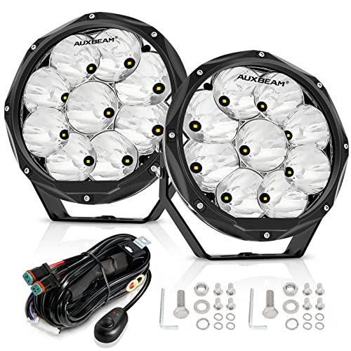 Auxbeam 7 Inch LED Round Driving Light 2PCS, 240W 24000 Lumens Waterproof Offroad Lights Pods, Spot Lights Bar Led Work Lights for Trucks Pickup Jeep Wrangler Golf Cart Ford F150 7 Inch 240W