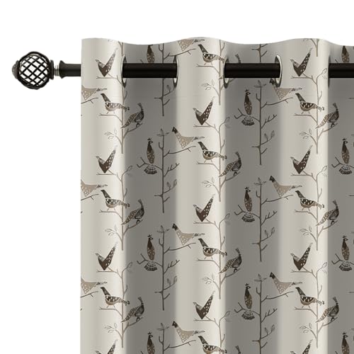 Image of LINENWALAS Printed Blackout Curtains for 9 Feet Long Door | Set of 2 | Charming Bird & Floral Drapes | Thermal Insulated, Room Darkening Panels with Grommet Hanging for Living Room (Brown King Bird)