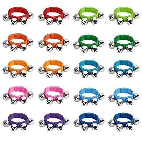 YoleShy Jingle Bells Ankle Band, Wrist Bells Band Instrument - Percussion Musical Rhythm Toys (6/10/14 Colors) (20 PCS - 10 Color) Cover
