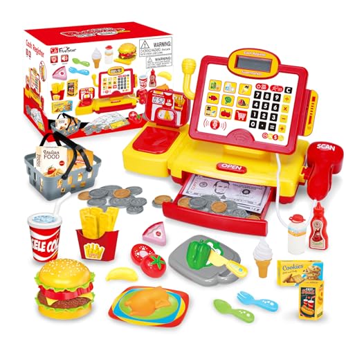 FS Toy Cash Register for Kids with Scanner & Play Money, Working...