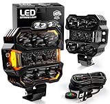 AUDEXEN 4.5 Inch LED Pods Lights 110W - Offroad Driving Light with Amber Side Marker, 800% Bright White & Amber Combo Work Lights Flood Spot Beam, LED Cubes Fog Lamp for Jeep Trucks ATV UTV RZR SUV