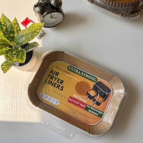 Image of Rectangle Air Fryer Paper Liners 8.6 x 5.5 Inch, 100 Sheets, Silicone Coated, 100% Virgin Wood Pulp, Oil & Water Proof, Shape Retaining, Non-Stick Disposable Parchment Paper