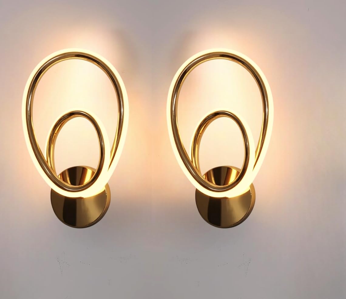 Groeien Pack of 2 |12W | 3 Color LED Nordic Sconce Dual Loop Indoor Home Acrylic Wall Lamp for Bedroom Living Room Corridor Lighting Fixtures Wall Mount(Warm+Natural+Coolwhite)(Dual Loop, 2, Count)-image-46