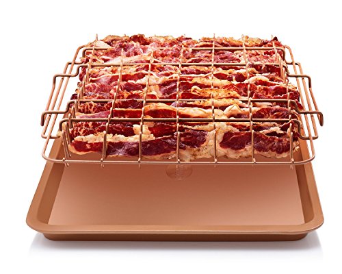 Gotham Steel 1937 Bonanza Xl Healthier Perfectly Crispy Oven-Bacon Drip Rack Tray With Pan With Nonstick Easy Clean Surface, Copper – As Seen On Tv #TOP2