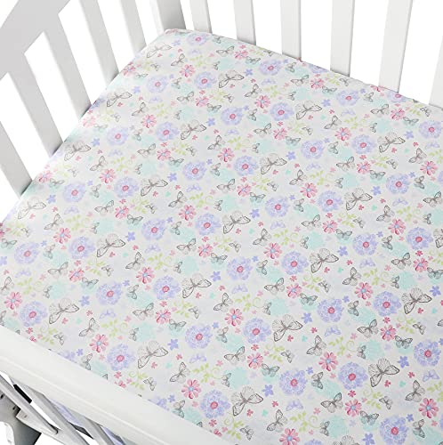 Brandream Baby Girl Purple Butterfly Crib Bedding Set Sweet Nursery Bedding 3 Piece Farmhouse Comforter Set,Fitted Sheet, Crib Skirt #TOP7