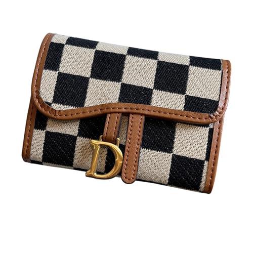 YIUWLMN Checkered Wallets for Women,Cute Slim Card Holder Canvas Front Pocket Checkered Wallet,Small Credit Card Case for Women