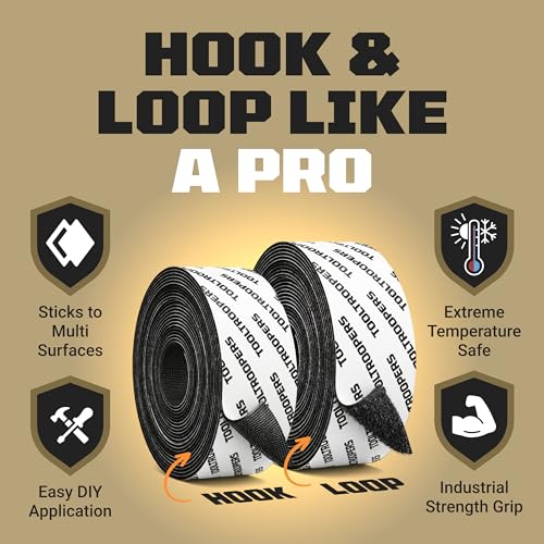 TOOLTROOPERS Heavy-Duty Hook and Loop Mounting Tape - 1.6\" Wide Indoor Use w/Wall-Safe Adhesive that Holds up to 20 lb - Hang Pictures, Secure Rugs & Couch Cushions or Organize Cables - 16 ft Roll