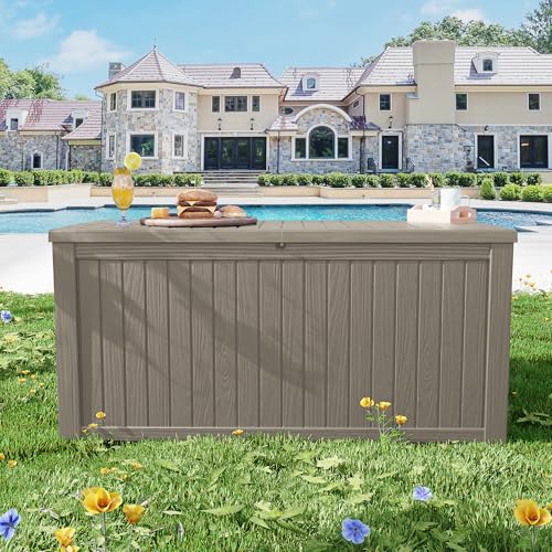 Decksplore 200 Gallon Resin Deck Box, Waterproof Outdoor Storage Bin for Patio Furniture, Pool Accessories, and Garden Tools, Lockable & UV-Resistant, Grey by Decksplore - Used condition - Image 7