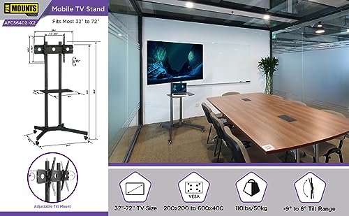 Promounts Modern Mobile Tv Stand For 32-72Inch Lcd Led Flat/Curved Panel Screen Tvs, Tilt Tv Cart Holds Up To 110Lbs, Portable Tv Stand With Laptop Shelf Rolling Floor Tv Stand Max Vesa 600X400Mm #TOP3