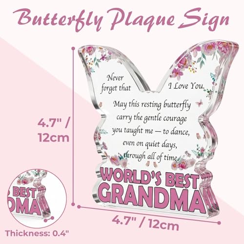 Grandma Gifts from Granddaughter or Grandson, Atarvana 4.7"x4.7"x0.4" Acrylic Keepsake Unique Butterfly Plaque Sign Birthday Mother's Day Present for Nana Grandmother — view 2