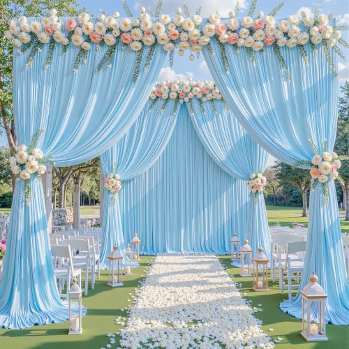 Baby Blue Backdrop Curtains 24 x 10 ft for Photo Background Wrinkle-Free
