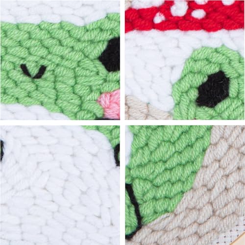 Image of Louise Maelys Beginners Punch Needle kit,Embroidery Starter Kits for Adults,Rug Tool,Cross Stitch Including Handle Pen,Cloth,Hoop,Threads and Instruction-Mushroom Frog Pattern
